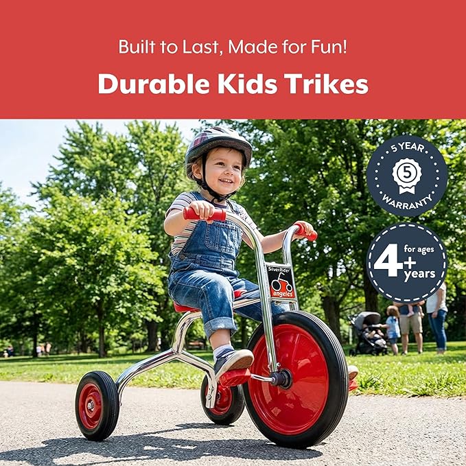 Angeles SilverRider Kids Tricycle, Toddler Tricycle with Solid Airless Rubber Tires, Kids Bike for Preschools and Daycare, Ages 4+, 16.5" Tall Seat