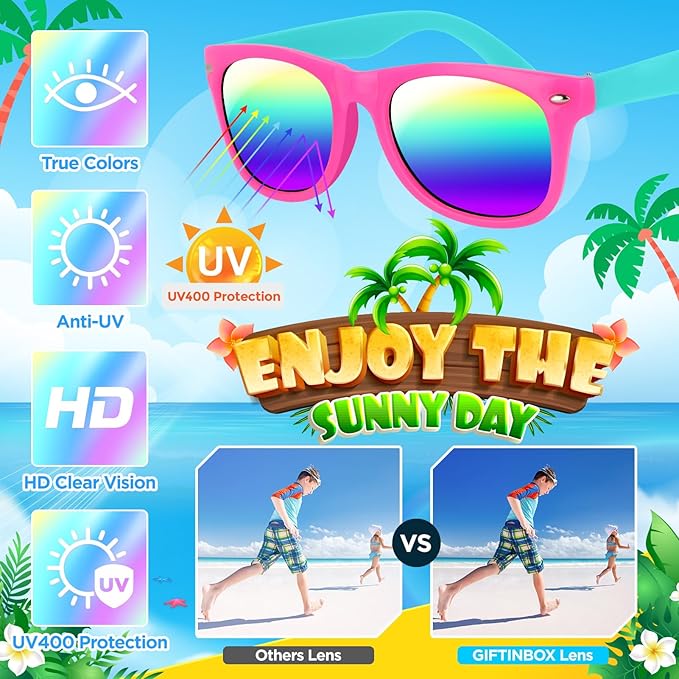 GIFTINBOX Kids Sunglasses Party Favors for Boys & Girls,Neon Toddler Sunglasses bulk with UV400 Protection, Pool Beach Party Favors, Goodie Bags Stuffers for Birthday Party -16pack