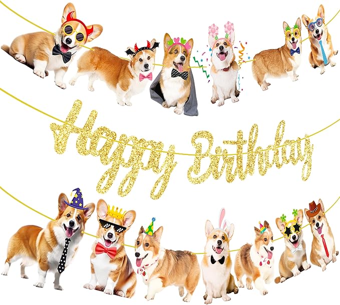 Corgi Birthday Party Banners 3Pcs Corgi Birthday Decorations Dog Banner Dog Party Decorations for Pet Puppy Baby Shower Supplies