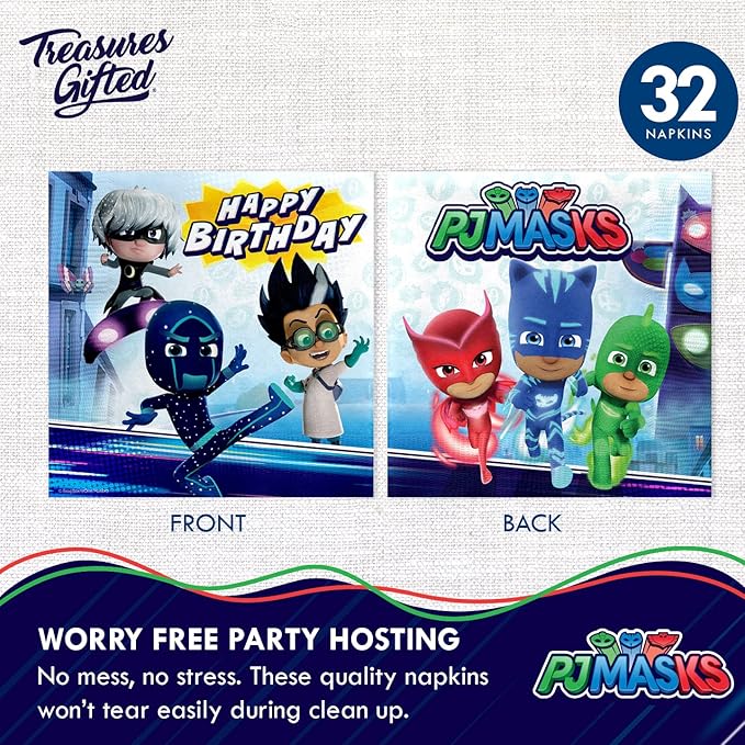 Treasures Gifted Officially Licensed PJ Masks Birthday Party Supplies - Serves 24 Guests - Complete Set with PJ Masks Decorations, Plates, Banner & More
