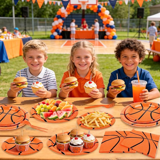 96 Pcs Basketball Party Plates and Napkins Set, Basketball Birthday Party Decorations for Boy Serves 24