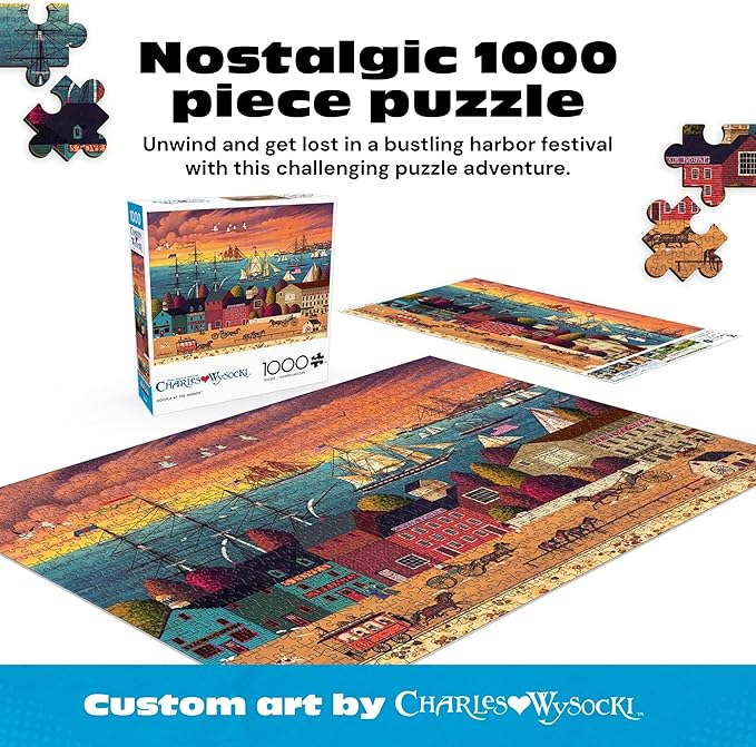 Buffalo Games – Charles Wysocki Hoopla at The Harbor 1000 Piece Jigsaw Puzzle for Adults, Classic Nautical Americana Scene, Made in USA