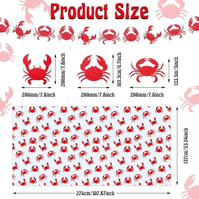 Juexica 4 Pcs Crab Boil Party Decorations 54 x 108 Inch Plastic Crab Table Cloth and 5.91 Ft Banners for Seafood Boil Party Supplies Crawfish Feast Birthday Ceiling Decorations Table Centerpiece