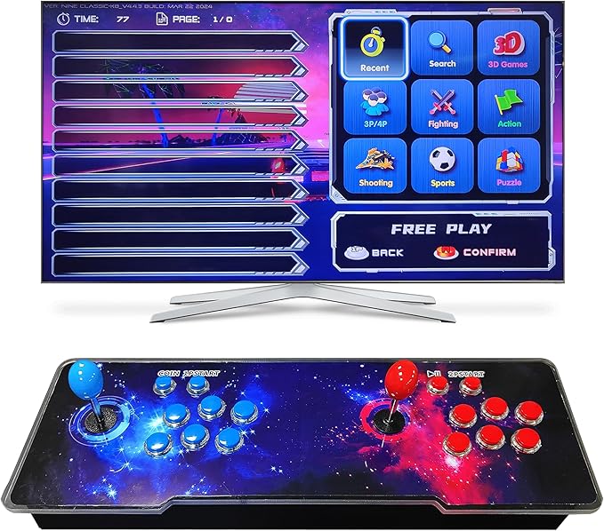 [32000 in 1 78S Pandora Box Arcade Game Console Compatible PC & Projector & TV,3D Games 1-4 Players Double Joystick Favorite List Game Category Save/Search/Hide/Pause/Delete Games.