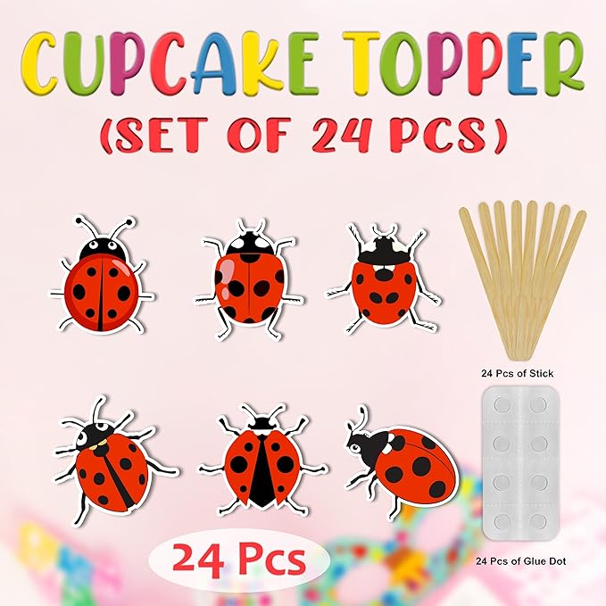 Ladybug Cupcake Topper – Nature Inspired Ladybug Theme Cupcake Topper for Birthday Celebrations and Garden Parties, Cute Insect Style Decorative Cake Topper for Dessert Tables, Themed Events.
