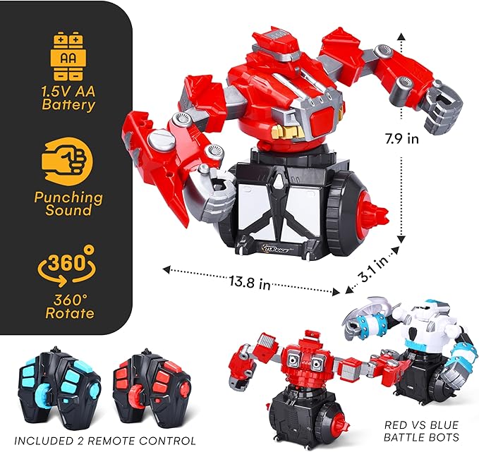 Top Race Remote Control Fighting Toy – 2-Pack Red & Blue RC Robots with Lights, Sounds & 360° Rotation – Interactive Intelligent Playset for Kids – Fun Remote-Controlled Battle Action