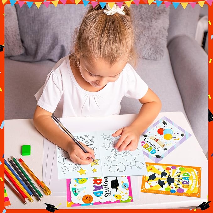 X1zuue Kindergarten Graduation Coloring Books - 48Pcs Congrats Grad DIY Color-in Pages Books for Kids Bulk Pre-Kindergarten Activity Books Mini Coloring Book Party Favors Graduation Classroom Gifts