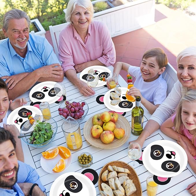 48Pcs Panda Birthday Party Supplies Panda Paper Plates Disposable Pandas Dessert Dinnerware Pandas Themed Party Favors Decorations Tableware Decor for Kids Cartoon Baby Shower Decoration