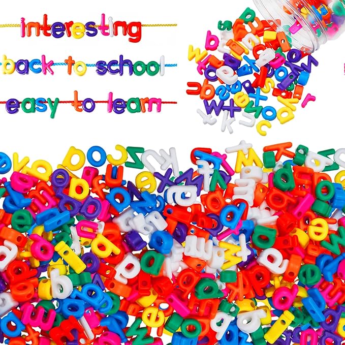 Wesiti Lacing Letters Beads Alphabet Learning Toys Toddler ABC Alphabet Beads Lacing Sports Skills Toys for Preschool Games Homeschool Supplies Early Spelling(Lowercase Letters,204 Pcs)
