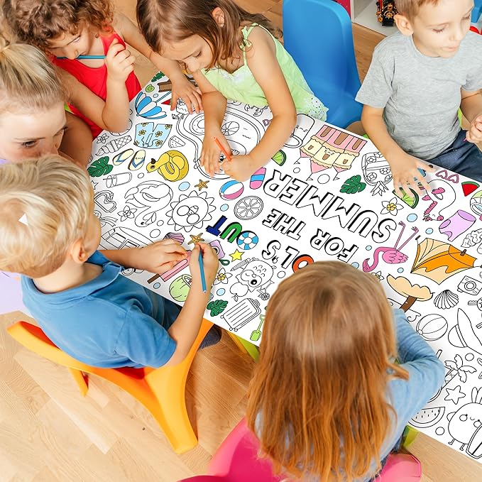 Jumbo End of the School Year Coloring Poster - School’s Out for the Summer DIY Drawing Color-in Paper Blank Art Banner 55.1 x 23.6 Inch Decor, Home Classroom Activity for Kids Party Supplies