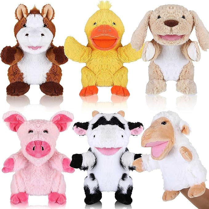 Liliful 6 Pieces Animal Hand Puppets Kids Hand Puppets with Working Mouth Animal Toddler Plush Toy for Show Theater Birthday Easter Basket Stuffers (Farm,9.84 inches/ 25 cm)