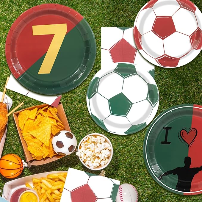 180Pcs Soccer Party Supplies Paper Plates and Napkins Serve 60 Disposable Tableware Set for Birthday Party Decorations Game Day Family Holiday Sports Events