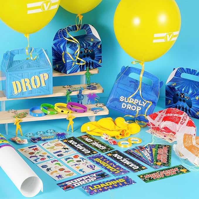 Vanblue 84pcs Video Game Party Favors Gaming Birthday Decorations,Game Theme Gifts Boxes Party Birthday Supplies Gift Bags Sets Military Supply Loot Box,Goodie Bag Stuffers Rewards Gifts