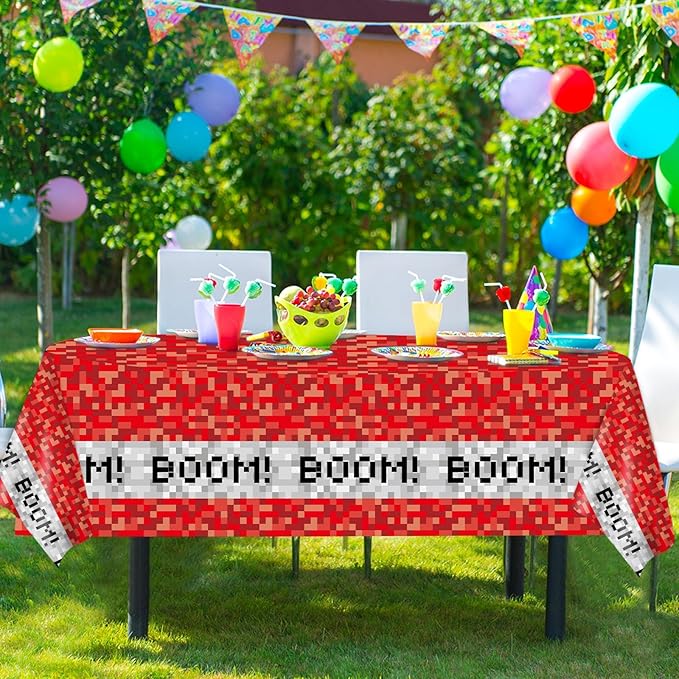 3PCS Pixel Party Table Cover for Video Game Themed Birthday Decoration Pixel Gaming Birthday Tablecloth Waterproof Gamer Mining Tablecloth for Kids Gamer Mining Party Supplies Decorations