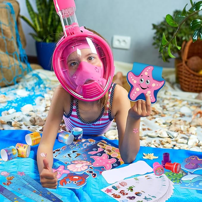 BenLouis 240Pcs Under the Sea Party Favors Ocean Animals Party Stampers Stickers School Stationery Bulk for Kids Sea Shark Birthday Mermaid Party Goodie Bag Stuffer Classroom Gifts Rewards Supplies