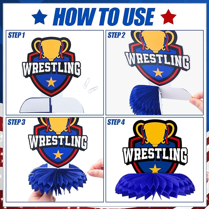9 Pcs Wrestling Birthday Decorations Wrestling Honeycomb Centerpieces Double Sided Table Topper for Wrestler Match Party Supplies Favors Birthday Decorations Photo Booth Props