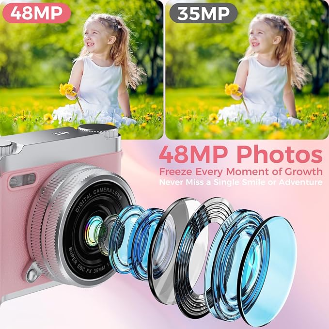 Upgrade Kids Selfie Camera, HD Digital Video Cameras for Toddler, Portable Toy for 3 4 5 6 7 8 Year Old Girl with 32GB SD Card-Pink