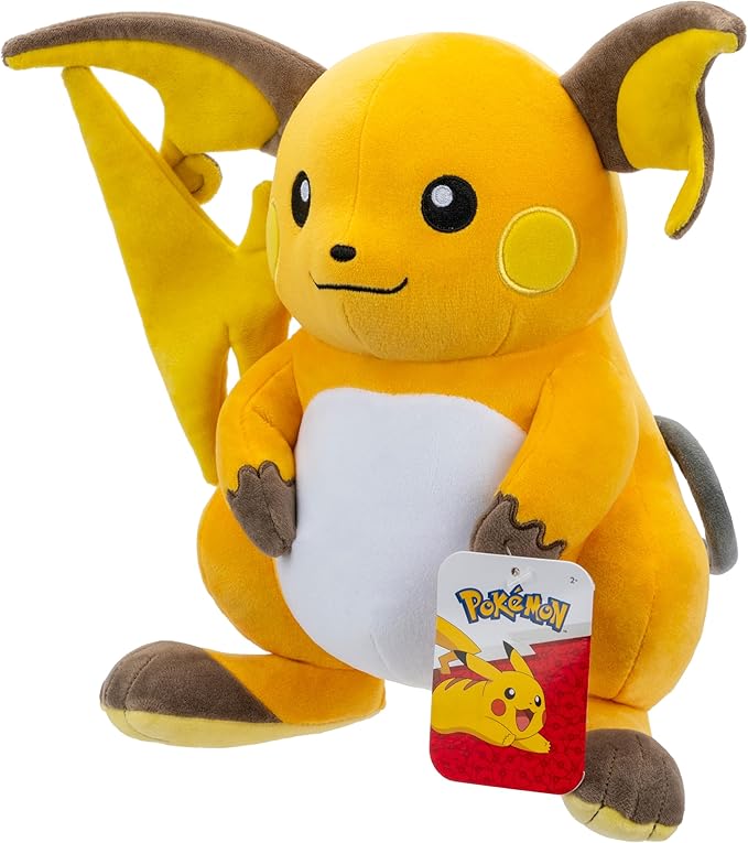 Pokemon 12" Large Raichu Plush - Officially Licensed - Pikachu Evolution Figure - Authentic Soft 12-Inch Stuffed Animal Toy - Gift for Kids, Boys, Girls - 2+