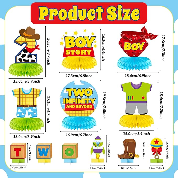 Boy Story Honeycomb Centerpieces - 12PCS Boy Story Two Infinity and Beyond Birthday Party Honeycomb Centerpieces Boys 2nd Party Table Decoration Boys Story 2nd Table Topper for Birthday