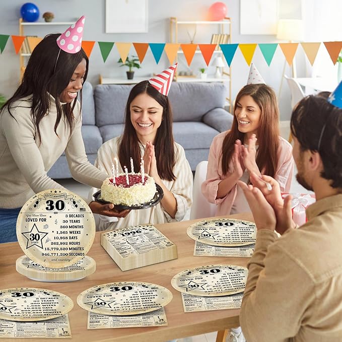 CHUNNIN 50pcs 30th Birthday Plates and Napkins 30 Year Old Birthday Party Decorations Vintage Back in 1996 Dessert Plates Vintage 1996 30th Theme Disposable Tableware Set for Men Women Party Supplies