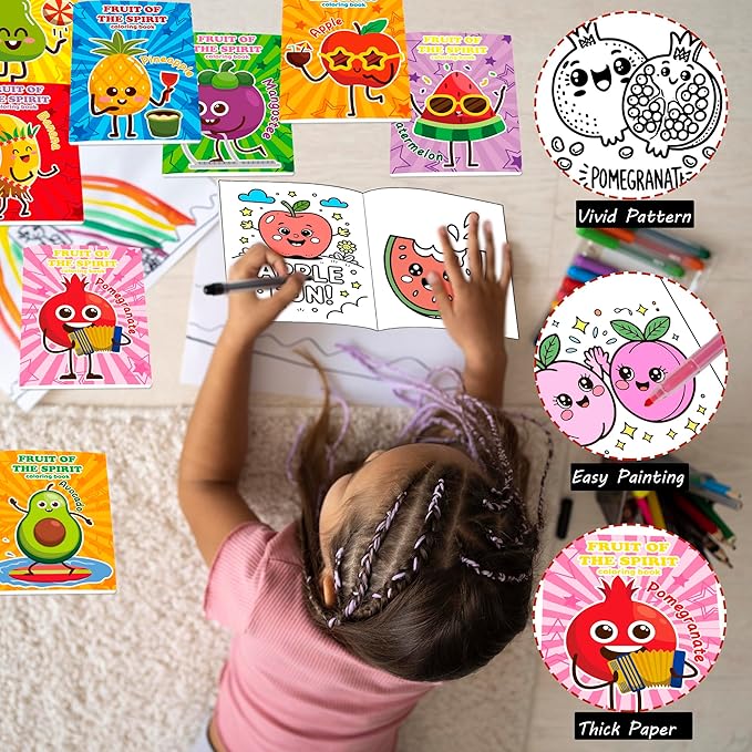 Lyosehy 24PCS Coloring Books Fruit Theme Party Favors Fruit Coloring Books Bulk Fruit Theme Including Pineapple pear Watermelon Banana Pomegranate Avocado etc. for Kids Home School Activity