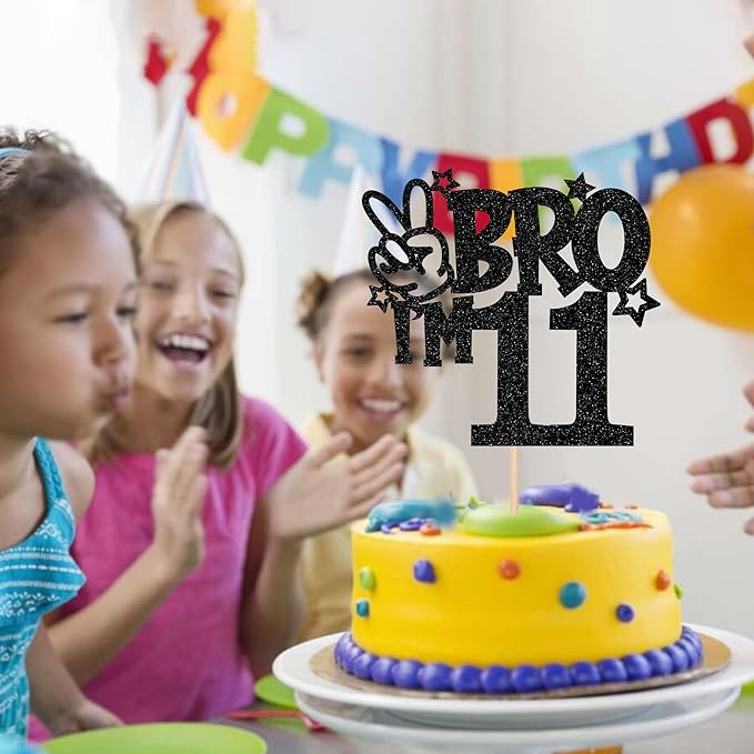1 PCS Brother I'm 11 Cake Topper Glitter Star Happy 11th Birthday Cake Pick Bro I'm 11 Cake Decoration It's My 11th Birthday Decorations for Boys Cheers to 11 Years Old Birthday Party Supplies Black