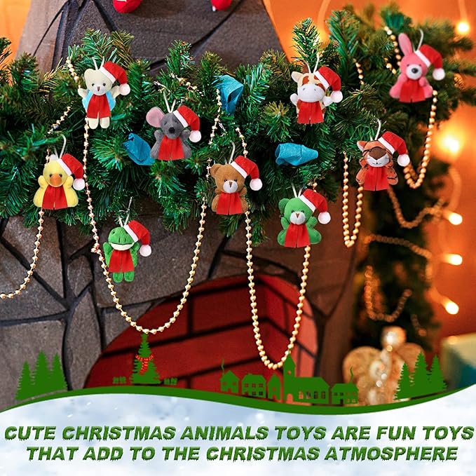 Skylety 50 Pcs Mini Stuffed Animals Bulk Cute Safari Jungle Small Plush Doll Toy Set Tiny Plush Keychain Decoration for Easter Party Favor Gift Carnival Classroom Prize(Santa Style,Cute Color)
