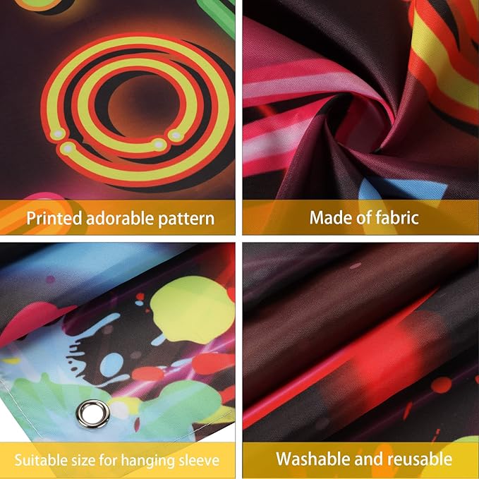 BOAO Neon Glow Party Backdrop Fabric - Birthday Decorations, Themed Background, 5.9 x 3.6 Ft