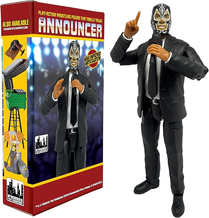 Ultimate Talking Wrestling Ring Announcer with Mexican Mask Figure for Wrestling Figures
