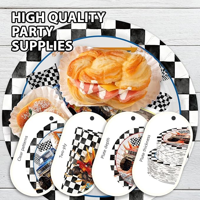 200Pcs Truck Party Decorations Red Blue Yellow Truck Theme Plates and Napkins Car Racing Theme Tableware Set for Boys Kids Birthday Baby Shower Racing Car Party Supplies Serves 50