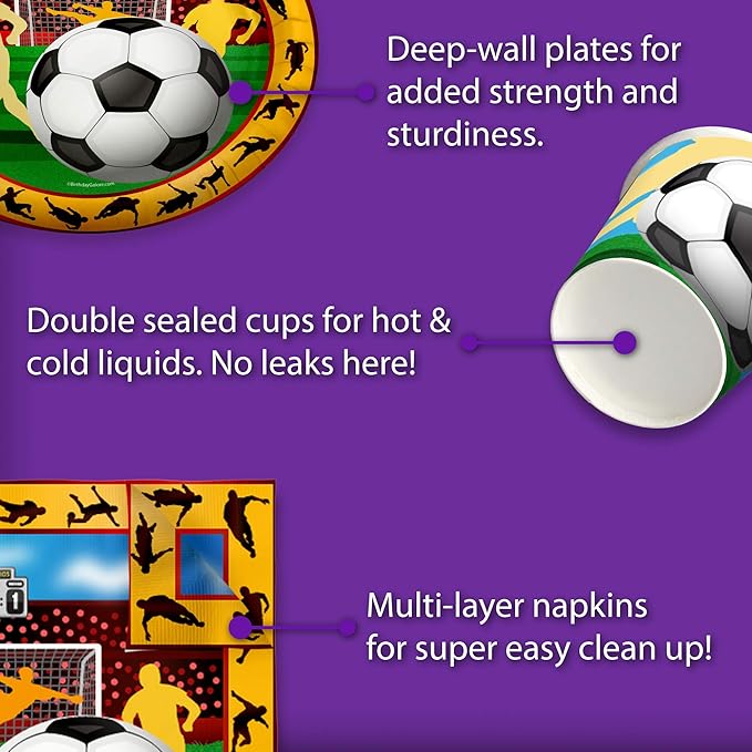 Soccer Sports Birthday Party Supplies Set Plates Napkins Cups Tableware Kit for 16