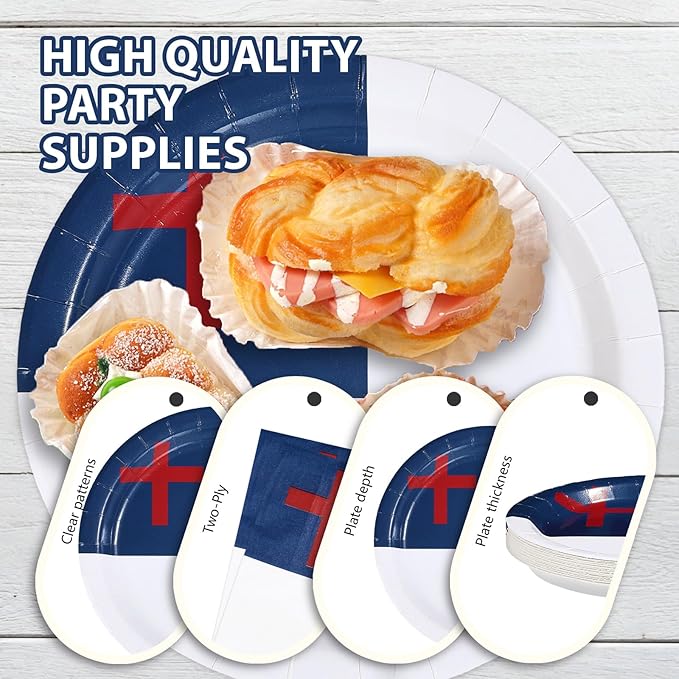 96Pcs Easter Decorations Christian Jesus Flag Plates and Napkins Christian Cross Decoration Favors for Religious Christians Holy Week Christian Sunday School Baptism Easter Party Supplies Serves 24