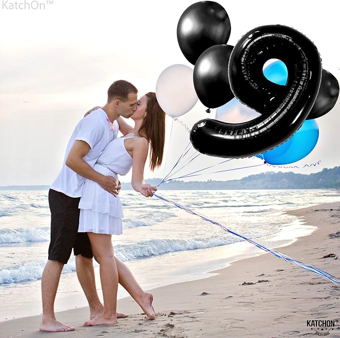 KatchOn, Giant Black Number 9 Balloon - 40 Inch | Foil 9 Birthday Balloon for 9th Birthday Decorations | 9th Anniversary Decoration | Black Party Decoration