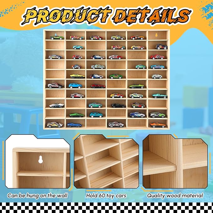Hot 1/64 Diecast Wheels Display Case Holds Toy Cars Wooden Wall Mount Car Display Shelf Storage Organizer Case for Toy Collectibles, Wheel, Model, 10 Layers (120 Spaces in Total)