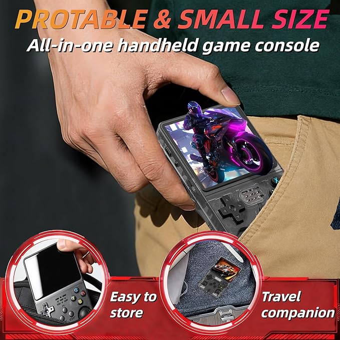 R36S Retro Handheld Game Console, 3.5 Inch 604x480 IPS Screen, 64GB Built-in 15,000+ Classic Game, Portable Hand Held 3500mAh Battery Retro Gaming Console with Open Source Linux System (Black 64GB)