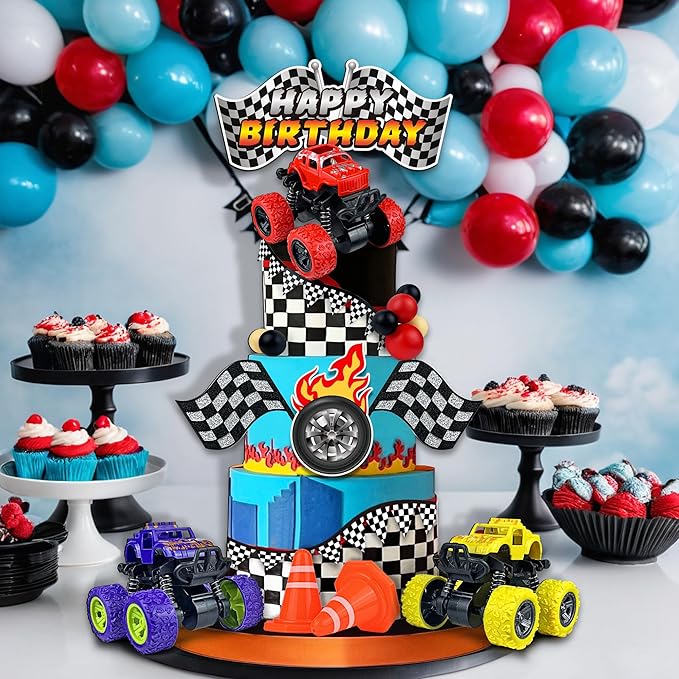 20PCS Truck Cake Decoration 3 Colors Off-road Vehicle Cake Top Decoration Red Black Yellow Ball Truck Themed Party Supplies