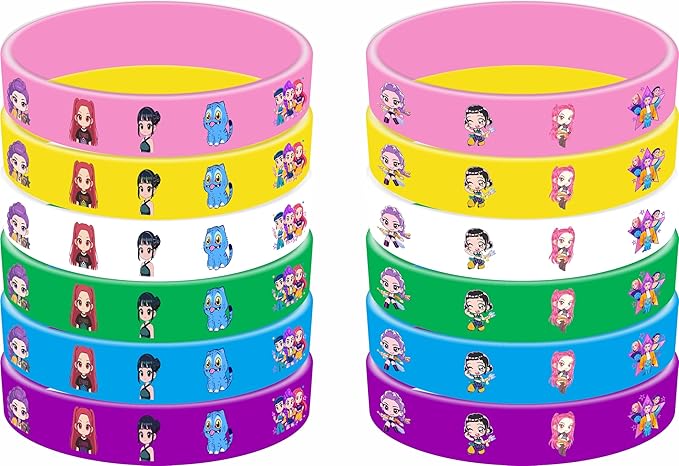 Demon Movie Hunters Birthday Party Supplies, 86pcs Birthday Party decorations Set Included 12 Bracelets, 12 Acrylic Pins, 12 Keychains, 50 Stickers, for Boys and Girls Cartoon Theme Party.