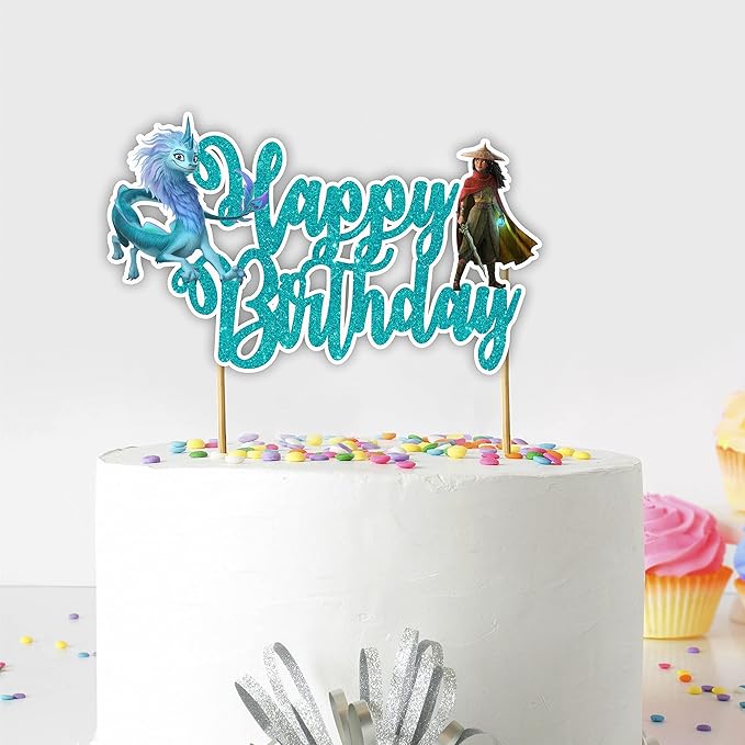 "Raya and the Last Dragn Happy Birthday Cake Topper – Princss Party Decoration – Fantasy-Themed Cake Decoration Featuring and Friends – Perfect for Birthday Parties & Celebrations"