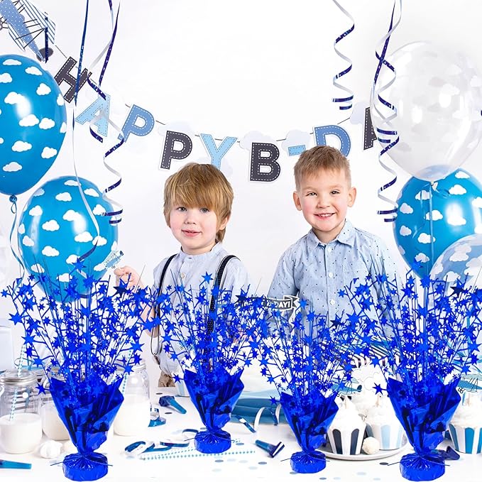 6 Pcs Metallic Foil Star Burst Table Centerpieces Patriotic Decoration for Wedding Birthday Graduation Veteran Day Memorial Day Holiday Party Supplies（Blue)