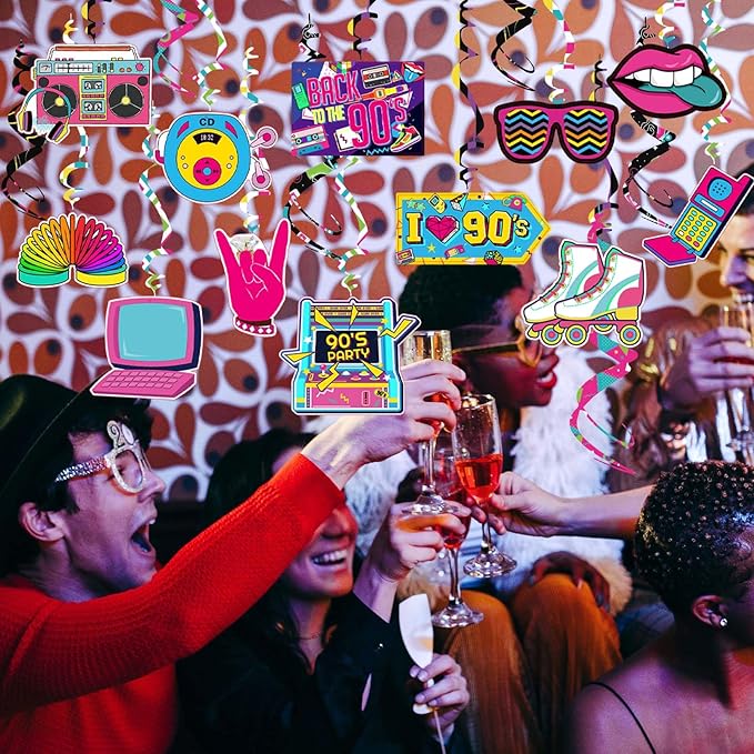 90s Theme Party Decorations Throwback 90's Party Colorful 1990s Hip Hop Birthday Party Hanging Swirls Ceiling Decor for Adults Back to The 90s Party Supplies