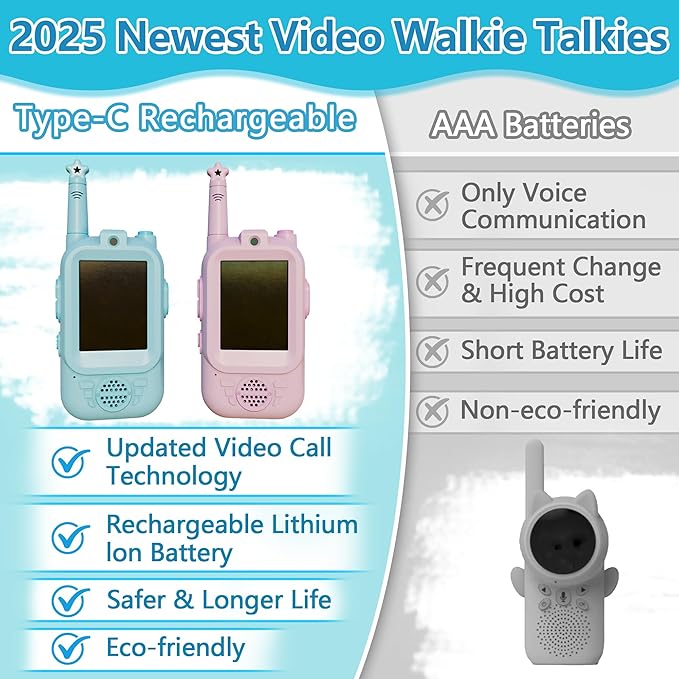 Video Walkie Talkie for Kids 2 Pack 3-12 Year Old Boys Girls Walkie Talkies Long Range 2 Way Radio Fun Toy with USB Rechargeable and Screen for Camping Hiking Outdoor Indoor Games Gift Pink Blue