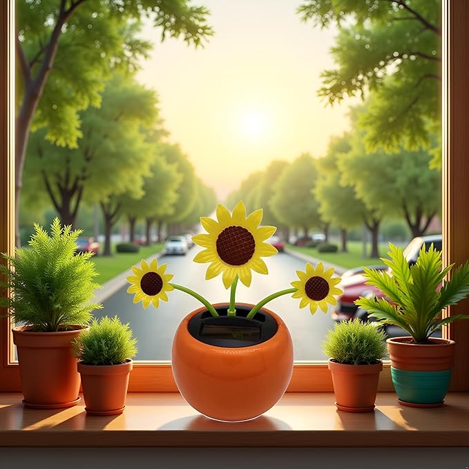1 Pcs Sunflowers,Solar Powered Dancing Flower, Decoration Gift, Swinging Dancer Toy, No Battery Required, Car Decor, Sunflower/White Flower Learning and Education (Sun Flower)