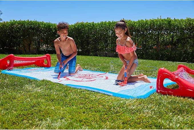 Wham-O Slip N Slide Water Knee Hockey Goals Set for Lawn Backyard Includes 2 Inflatable Hockey Goals 2 Hockey Sticks 1 Inflatable Puck