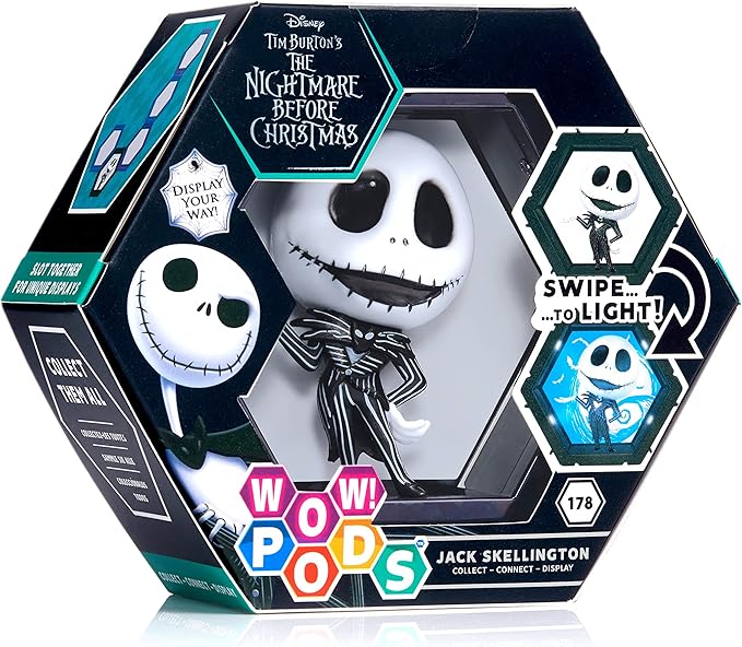 Wow! PODS Jack Skellington - The Nightmare Before Christmas | Official Disney Classic Light-Up Bobble-Head Figure | Collectables, Toys & Gifts | Number 178 in Series, Black and White