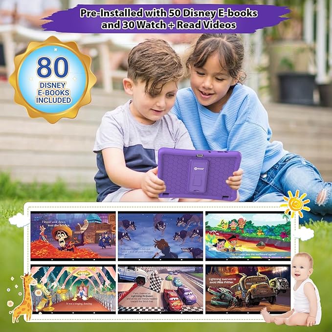 Contixo K102 10" Android Tablet and KW1 Kids Smartwatch - 32GB, Includes 80+ Disney Storybooks, Educational Watch with Games, Camera, Music Player, Alarm, Customizable Wallpaper, Purple