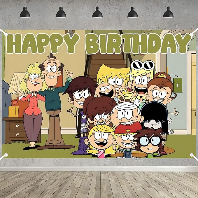 The Loud House Birthday Party Decoration,Loud House Party Photo Background 5 x 3 FT and 18 Pcs Balloon,Merch Party Backdrop Supplies