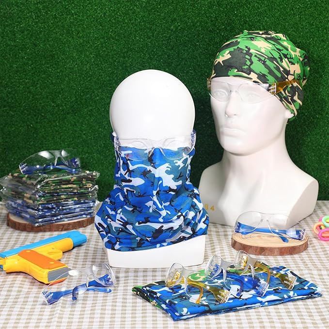 Xtinmee 48 Pcs Gun Party Supplies for Boy and Girls Includes Safety Glasses and Face Mask for Children Birthday Party Favors Teams Accessories(Blue, Yellow)