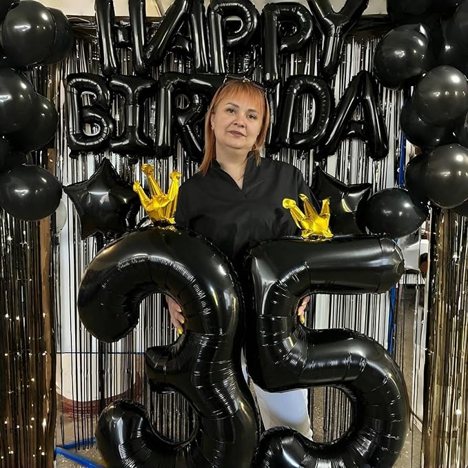 40 Inch Black Number Balloons, Big Crown Foil Number 8 Balloons for Kids 8th Birthday, Self Inflating Balloon Decorations 0-9 Set for Girls Boys Birthday Party Decoration Anniversary Party Supplies