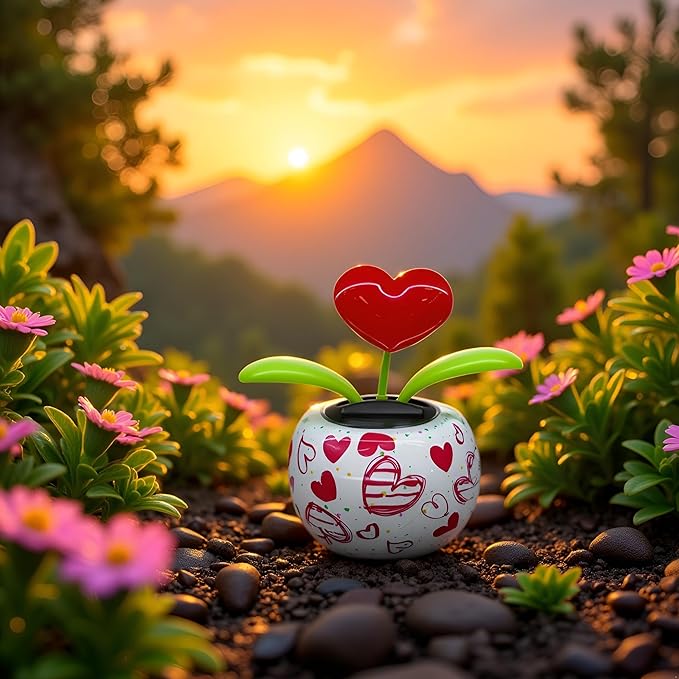 Red Solar Powered Dancing Figurines Toy - Solar Dance Flower, Shaking Head Ornament Car Dashboard Decoration Gift for Fun and Relaxation,Heart Swing Dancing Flower in Pots, Learning and Education