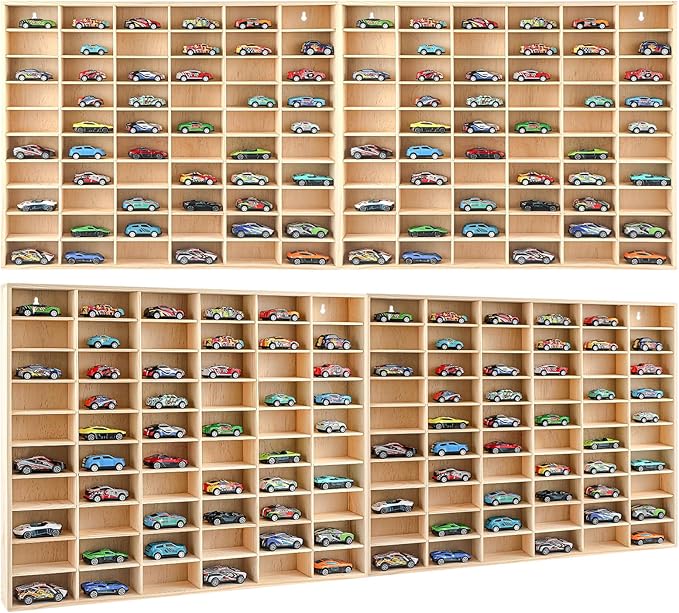 Hot 1/64 Diecast Wheels Display Case Holds Toy Cars Wooden Wall Mount Car Display Shelf Storage Organizer Case for Toy Collectibles, Wheel, Model, 10 Layers (120 Spaces in Total)